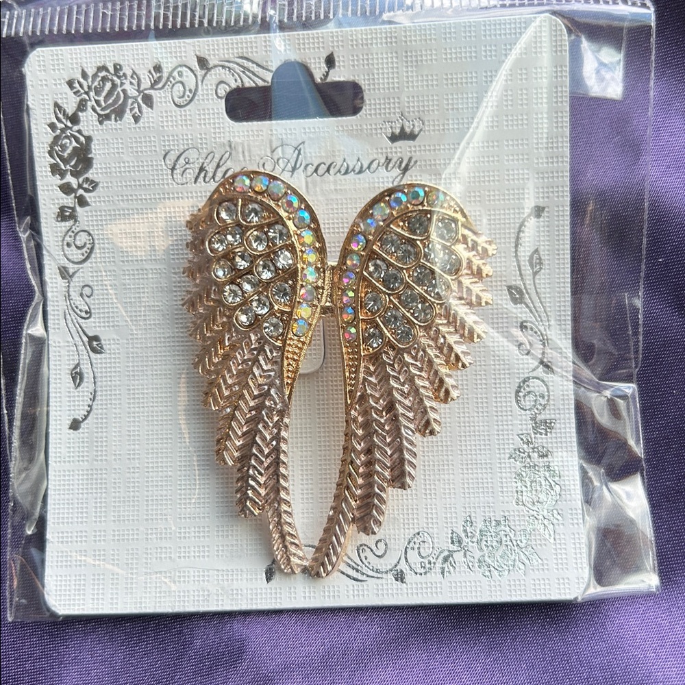 Gold Angel Wing Crystal brooch- Women's Jewelry